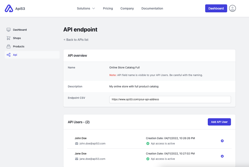 Api53.com Create API Endpoint